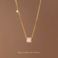 A42703 s925 sterling silver square rhinestone simple elegant necklace