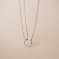 A34101 s925 sterling silver hollowed circle asymmetric necklace