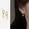 A35547 s925 sterling silver rhinestone stars moon swee earrings