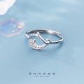 A45363 s925 silver trendy simple ocean rhinestone hollowed ring
