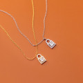 A42979 s925 silver rhinestone elegant geometric square necklace