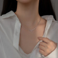 A42177 s925 silver elegant double layered hollowed heart vintage choker necklace