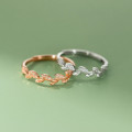 A43236 s925 sterling silver rhinestone tree leaf trendy ring