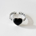 A32634 big 925 sterling silver simple chic vintage heartshape agate design ring