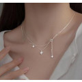 A45374 s925 sterling silver cubic zirconia double layered elegant necklace