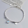 A43831 s925 silver trendy sweet unique heart glass oval bead charm bracelet