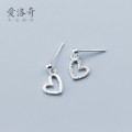 A42235 s925 silver stud simple hollowed heart handmade sweet earrings