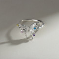 A43874 s925 sterling silver trendy sweet rhinestone butterfly ring