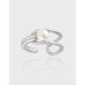 A39373 fresh water pearl s925 sterling silver adjustable ring