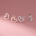 A40681 s925 sterling silver rhinestone hollowed bar heartshape stud simple earrings