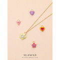 A43628 s925 sterling silver colorful cubic zirconia heart unique sweet necklace
