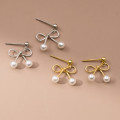 A40825 s925 sterling silver simple butterfly bar stud elegant artificial pearl earrings