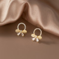 A44774 s925 silver rhinestone circle sweet butterfly elegant stud earrings