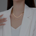 A34486 s925 sterling silver chic doublelayer sweet snakechain necklace
