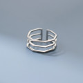 A43171 s925 sterling silver adjustable simple elegant hollowed multilayer bar ring
