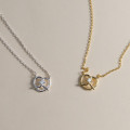 A43490 s925 sterling silver sweet bar rhinestone hollowed heart necklace