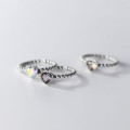 A36182 s925 sterling silver silver vintage heartshape rhinestone adjustable ring