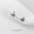 A33645 s925 sterling silver vintage thai silver hollowed butterfly earrings