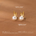A38343 s925 sterling silver artificial pearl rabbit stud design trendy earrings