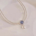 A42106 s925 sterling silver sweet vintage double doublelayer rhinestone necklace