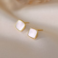 A43114 s925 sterling silver geometric square shell stud elegant earrings