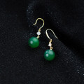 A33635 s925 sterling silver simple chic rhinestone green agate pendant earrings
