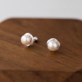 A45530 s925 sterling silver fresh water pearl flower earrings