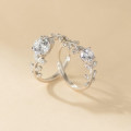 A45989 s925 silver sweet simple rhinestone tree leaf ring