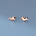 A44772 s925 sterling silver trendy sweet dainty cute rhinestone dolphin stud earrings