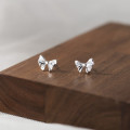 A45043 s925 sterling silver sweet rhinestone stars butterfly stud earrings