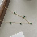 A43895 s925 sterling silver vintage green cubic zirconia simple fashion necklace
