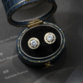 A43094 s925 silver elegant stud trendy sweet geometric circle rhinestone earrings