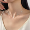 A44537 s925 silver trendy sweet dainty simple rhinestone shell necklace