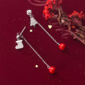 A44835 s925 silver artificial pearl symmetric rhinestone christmas tree earrings