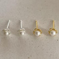 A43844 sterling silver pearl flower stud simple elegant earrings