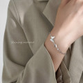 A46302 s925 silver simple rhinestone bar stripe butterfly charm bracelet