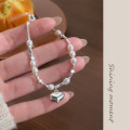 A39324 s925 silver pearl heart charm heartshape trendy bracelet
