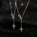 A44162 s925 silver trendy sweet rhinestone cross infinity necklace