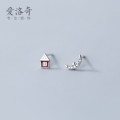 A31774 s925 sterling silver cute asymmetric moon earrings