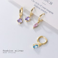 A31635 s925 sterling silver chic simple sweet rhinestone goldplated hoop earrings