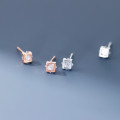A43252 s925 sterling silver fashion square rhinestone stud earrings