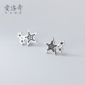 A32346 s925 sterling silver black rhinestone stars geometric chic trendy earrings