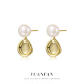 A41638 s925 sterling silver fresh water pearl gold metal teardrop earrings