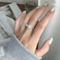 A46430 s925 sterling silver simple artificial white jade flower ring