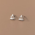 A35518 s925 sterling silver hollowed crown rhinestone earrings