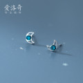 A32300 s925 sterling silver unique trendy sweet rhinestone moon earrings