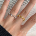 A43136 s925 silver rhinestone double layer weave adjustable butterfly ring