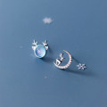 A44859 s925 silver stud christmas trendy artificial cateye rhinestone deer earrings