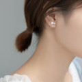 A42308 s925 silver piercing artificial pearl clipon bar earrings