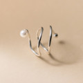 A40786 s925 sterling silver multilayer layered bar artificial pearl trendy design ring